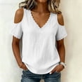 thumbnail image 4 of Sevevn Women's Cold Shoulder Lace Trim T-Shirt V Neck Cotton Blend Short Sleeve Casual Blouse Top White 2XL, 4 of 10