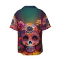 thumbnail image 6 of Lsque Vintage Patterned Skull print Men's Cuban Collar Short Sleeve Shirt Summer Beachwear Casual Button Down Fashionable Vacation Leisure Shirt-Large, 6 of 7