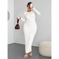 thumbnail image 4 of Plus Size Women's White Romantic Elegant Lace Jacquard Long Sleeve Cinched Waist Fishtail Hem Long Dress, 4 of 9