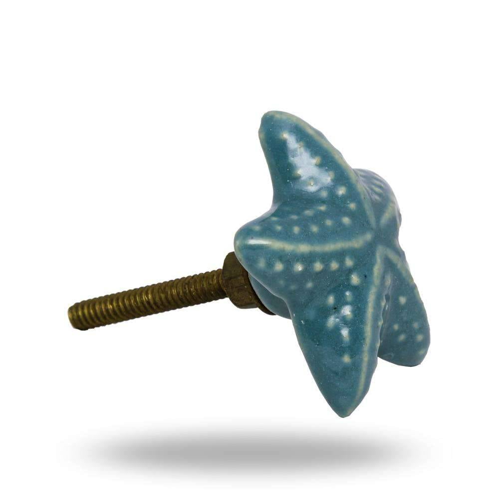 Set of Six Ceramic Starfish Turquoise Cabinet Knobs by Trinca-Ferro