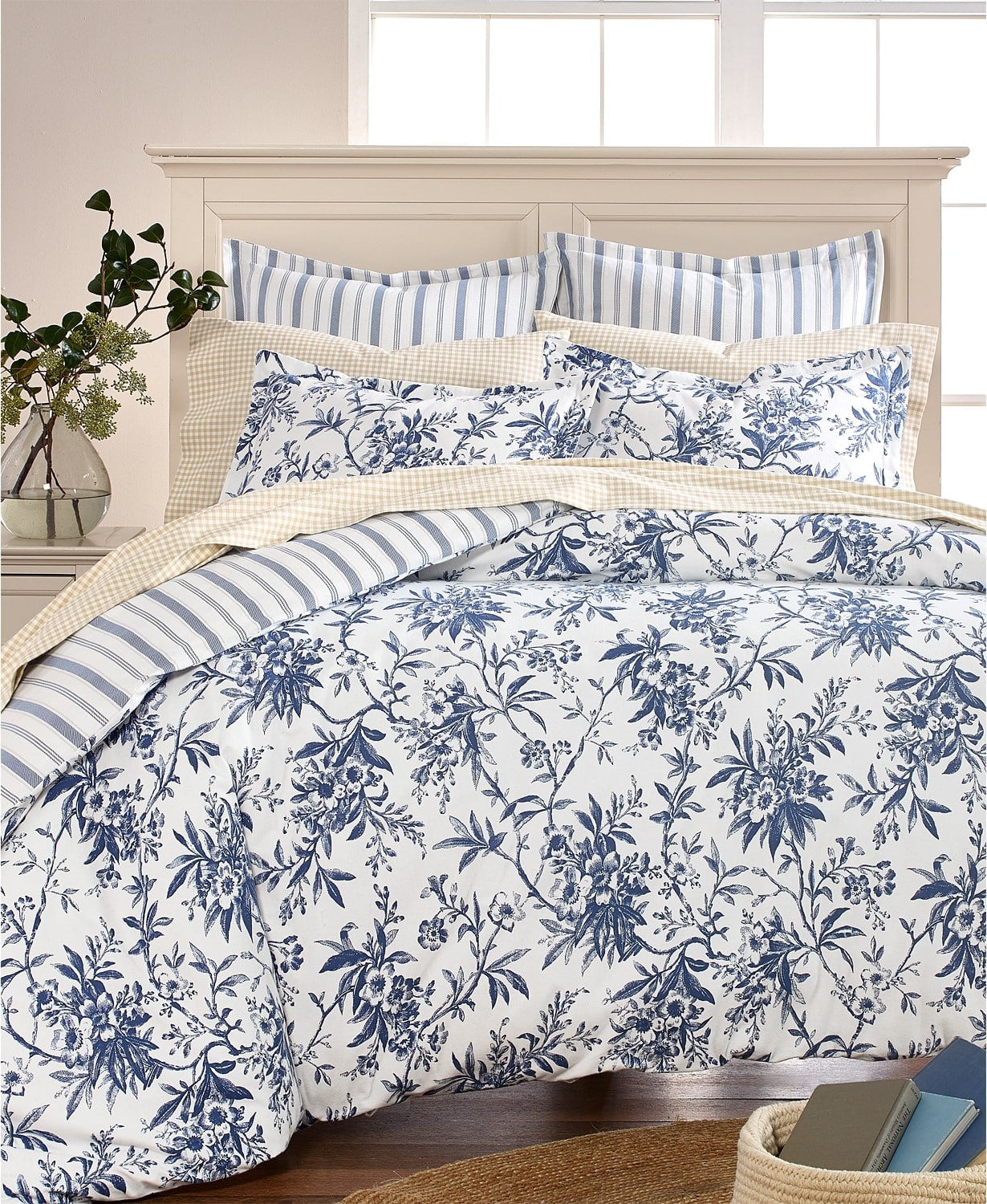 Martha Stewart Collection Cozy Toile, Flannel Duvet Cover Blue