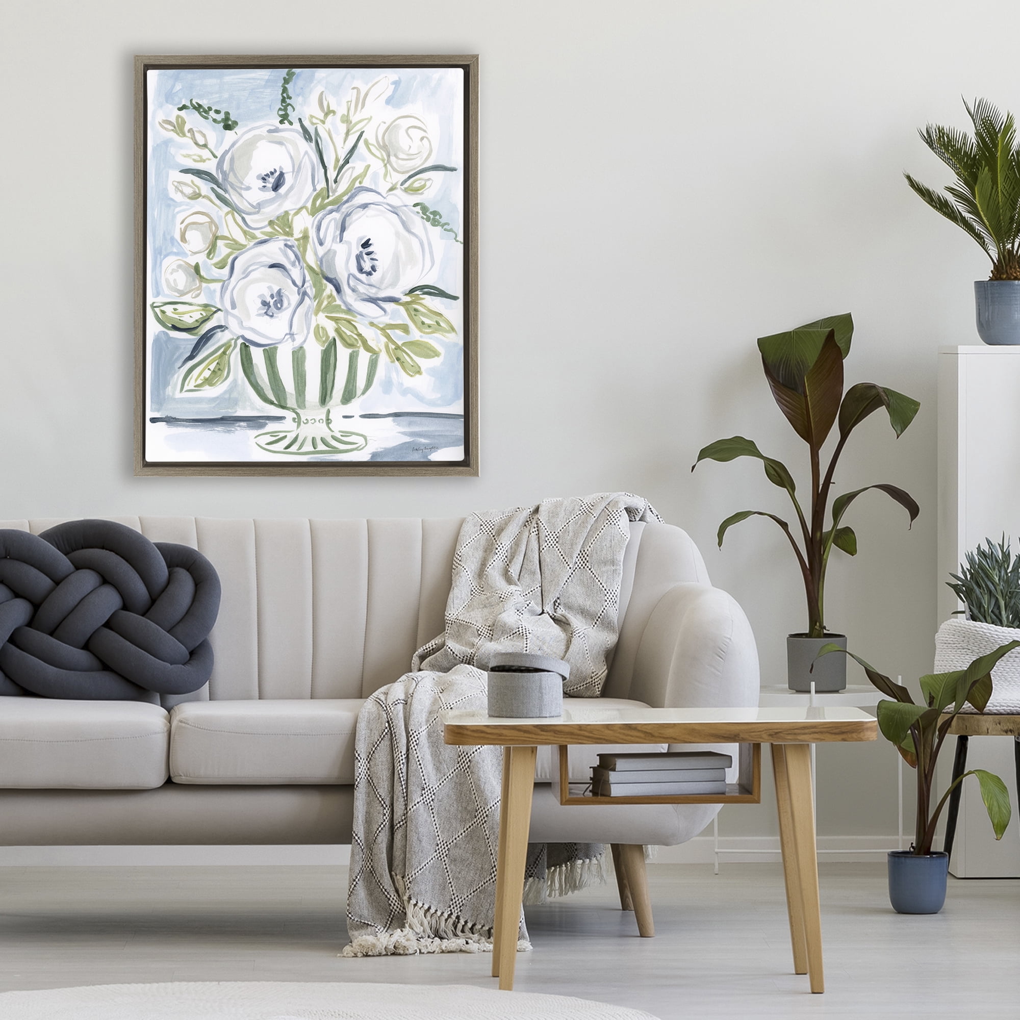 Stupell Industries Fiona Pastel Floral Bouquet Brown Framed Floater Canvas Wall Art, design by Haley Knighten