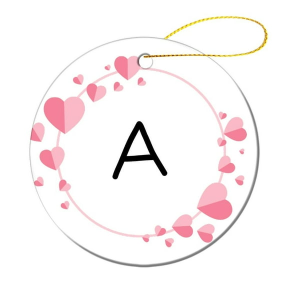 Christmas Ornament Floral Initial Double Sided Porcelain 3 Inch Floral Monogram Letter A Xmas Tree Decoration Holiday Present