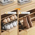 thumbnail image 6 of Natural Rattan 3-Tier Hidden Wooden Shoe Rack, Adjustable Shelves Shoe Storage Cabinet w/ 2 Flip Door & 1 Drawer, 6 of 9
