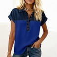 thumbnail image 4 of Dweltoz Denim Collar Short Sleeve Shirts for Womens Button Up V Neck Tops Casual Streetwear Patch Work Tees,Blue M, 4 of 4