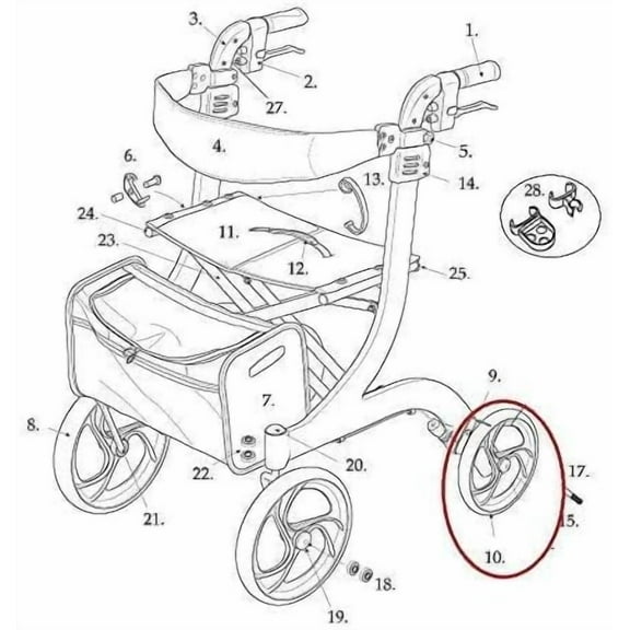Left & Right Rear Wheels with Bearings ONLY for Drive RTL10266 Nitro Rollator Walker (1026612-L & 1026612-R) Both Rear Wheels