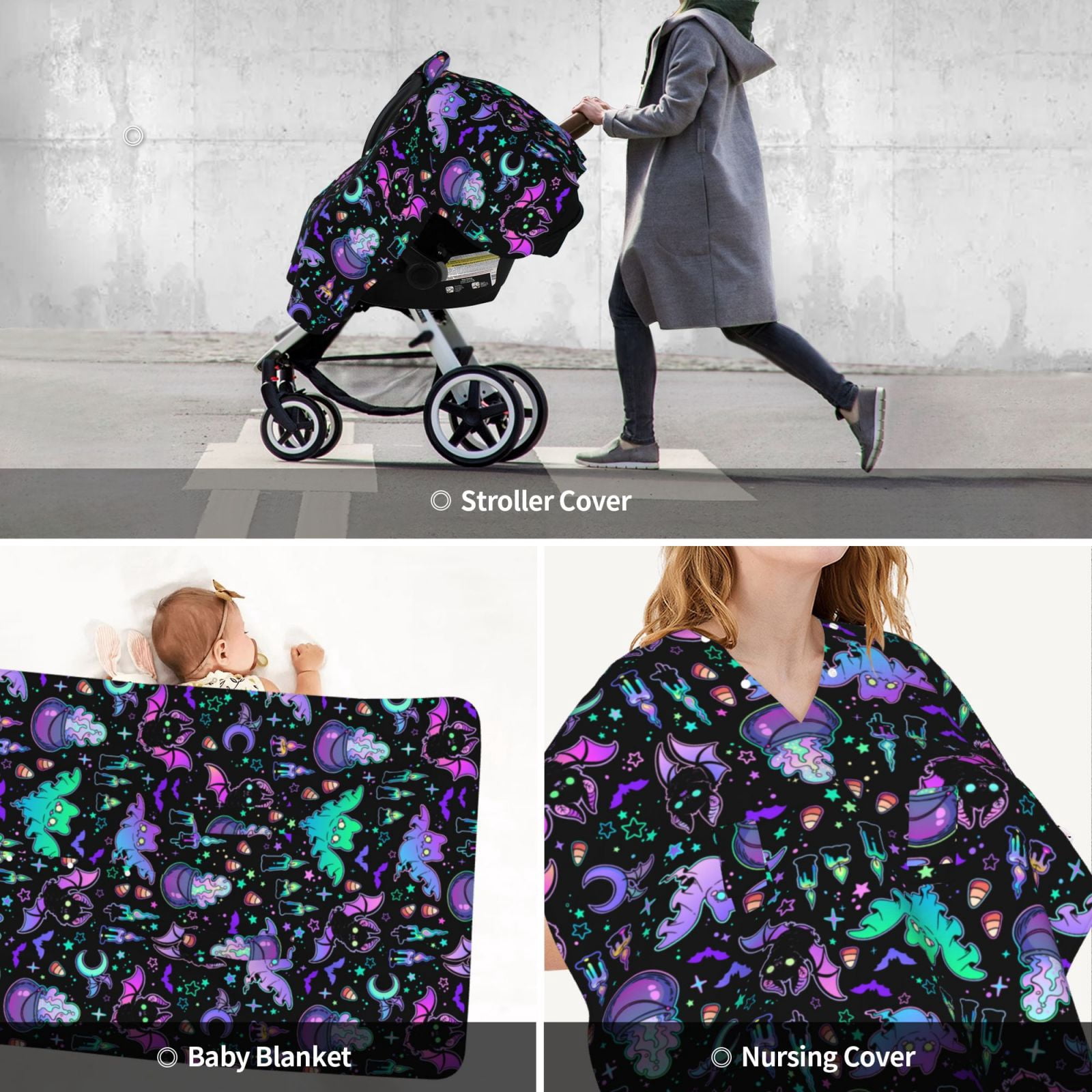 Car Seat Cover Baby - cartoon bat halloween Breathable Infant Car Seat Cover for Baby Carseat, Lightweight Comfort Baby Essentials Must Haves Newborn Stuff for Girl Boy