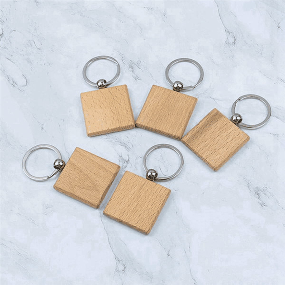 120Pcs Blank Square -Shaped Wooden Keychain DIY Wood Keychains Key Tags DIY Gifts,120 x Wooden Keychain,silver & wood color