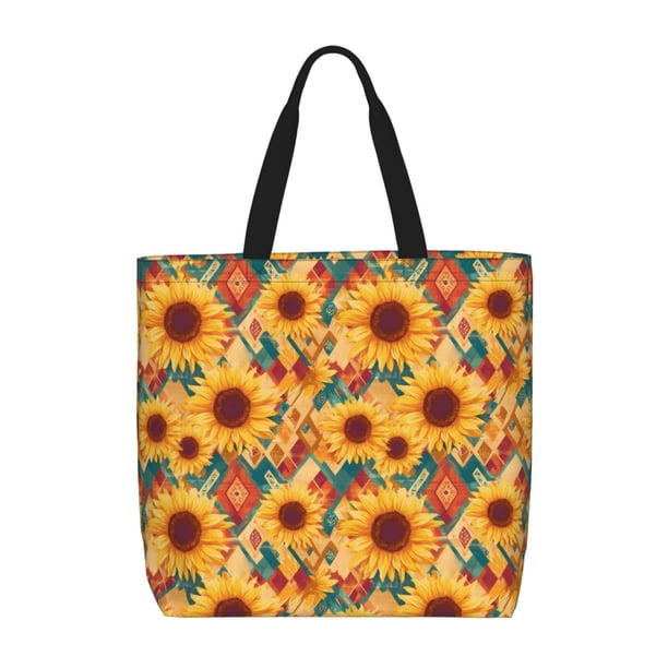 Easygdp Diamond Bohemian Sunflower Bolsa Tote para Mujer, Bolso de Hombro para Trabajo, Playa, Viajes, Compras y Supermercado