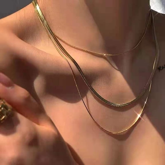 Multi‑Layer Snake Choker 14K Gold Filled Necklace for Women, Trend Stacked Fashion‑Toned Jewelry