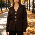 thumbnail image 6 of LUVDA Women's Knit Long Sleeve Cardigan V Neck Button Front Casual Fall Winter, 6 of 6