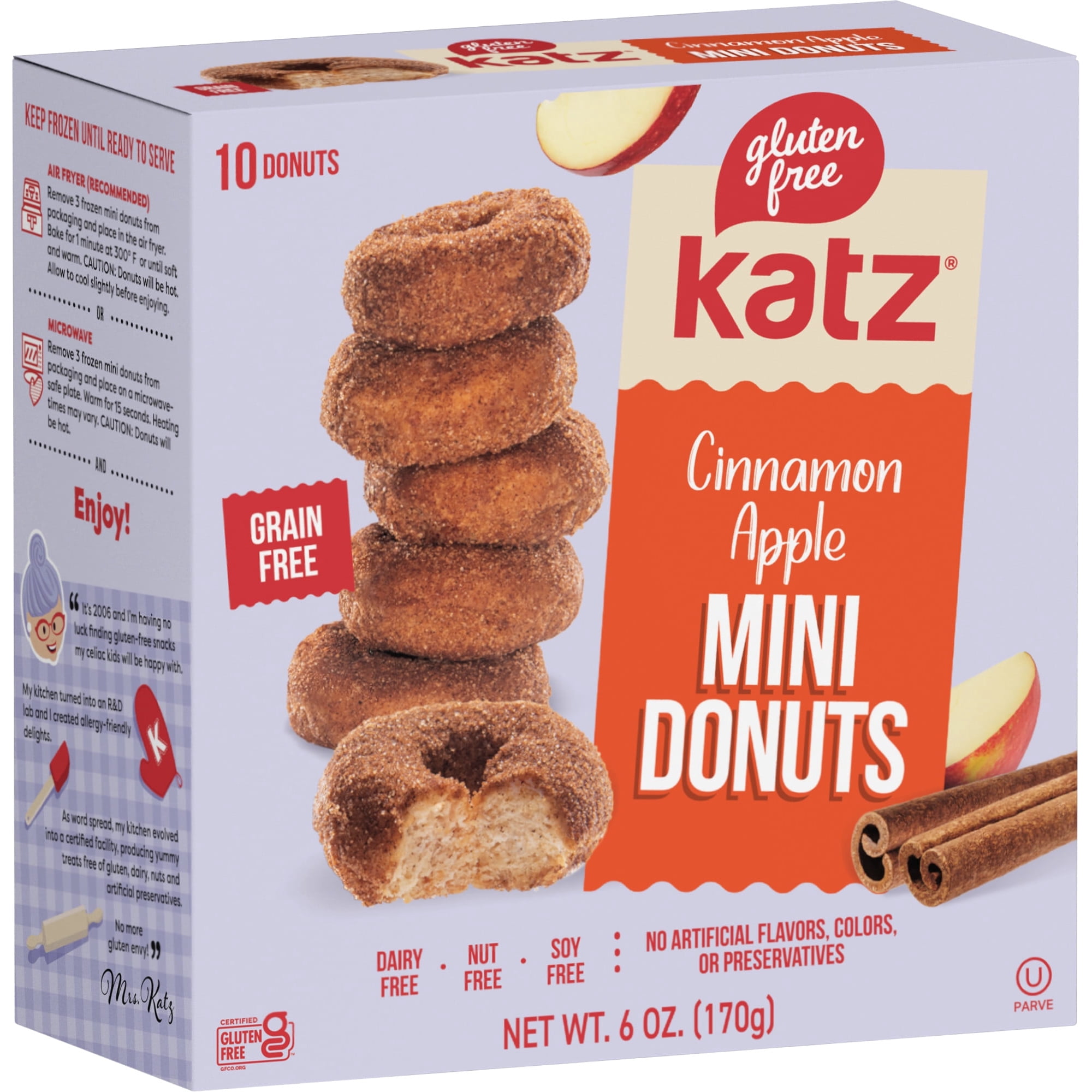 Katz Gluten-Free Mini Donuts - Cinnamon Apple |Gluten-Free Dairy Free Nut Free Soy Free Kosher | (1 Pack 6.0 Ounce Each)