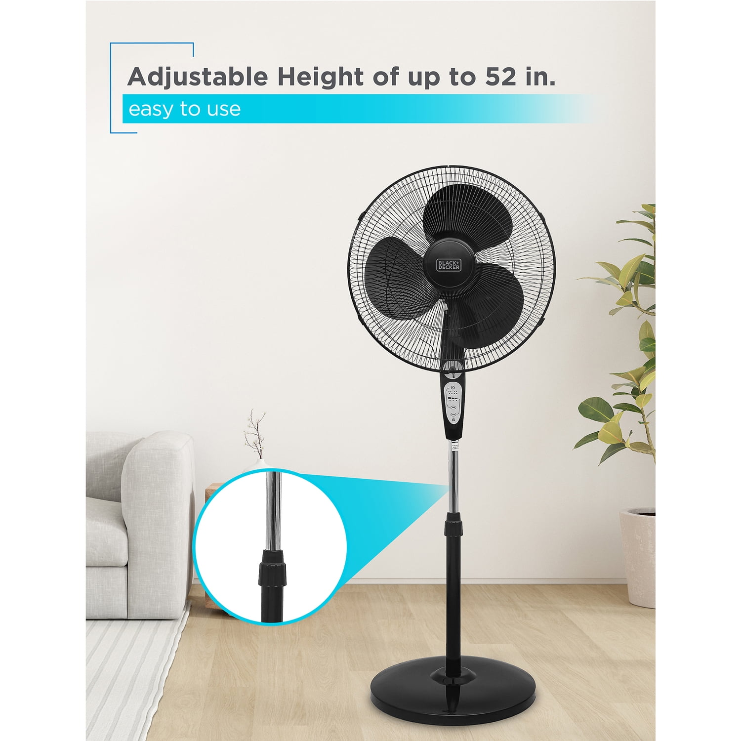 BLACK+DECKER 18-In. 3-Speed Oscillating Stand Fan with Remote, BFSR18 (Black)