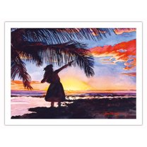 Sunset Glow (Ke Alaula) - Hawaiian Hula Dancer - From an Original Watercolor Painting by Janet Stewart - Bamboo Fine Art 290gsm Paper Print (Unframed) 24x32in