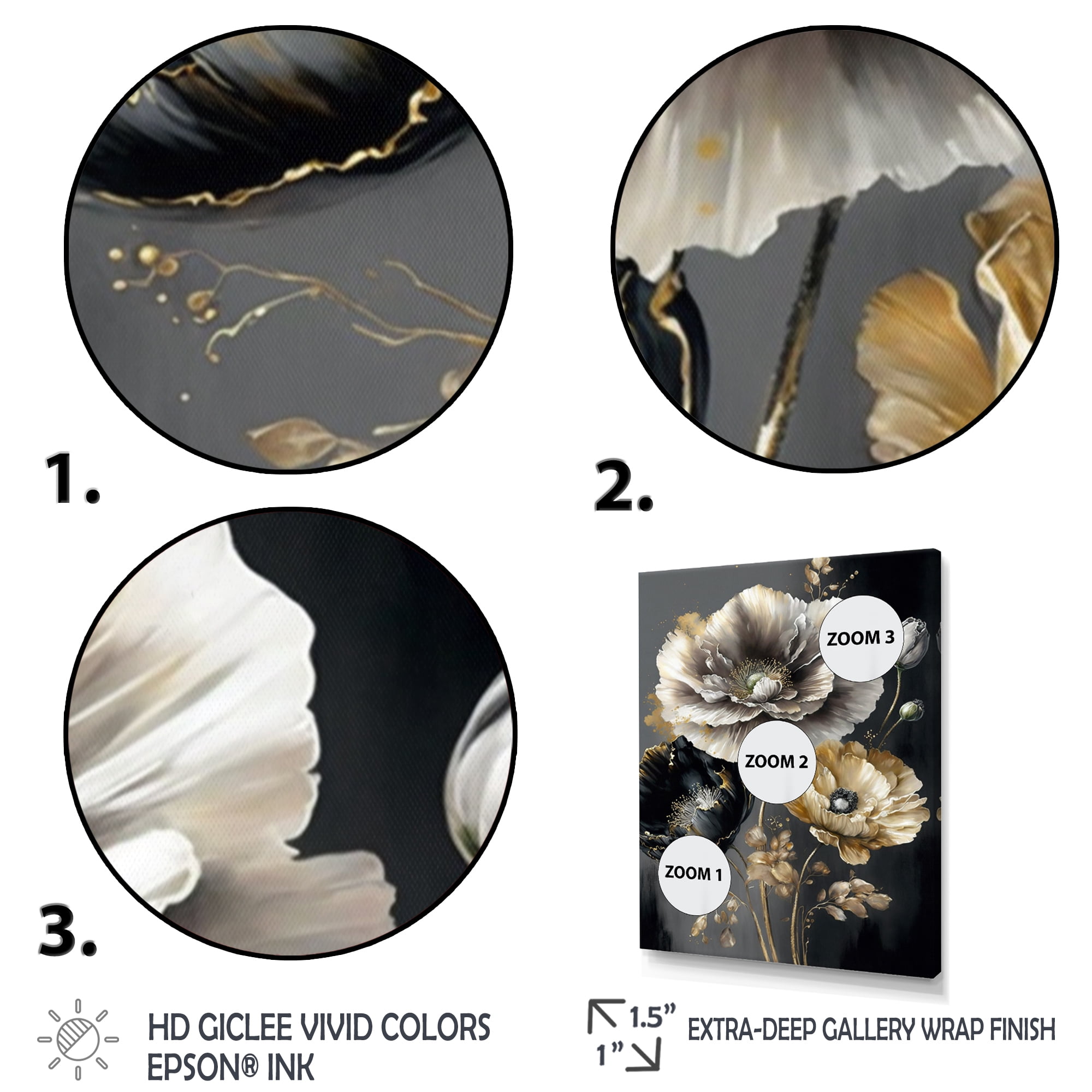 Designart Grey Gold Flower Bouquet I Canvas Wall Art