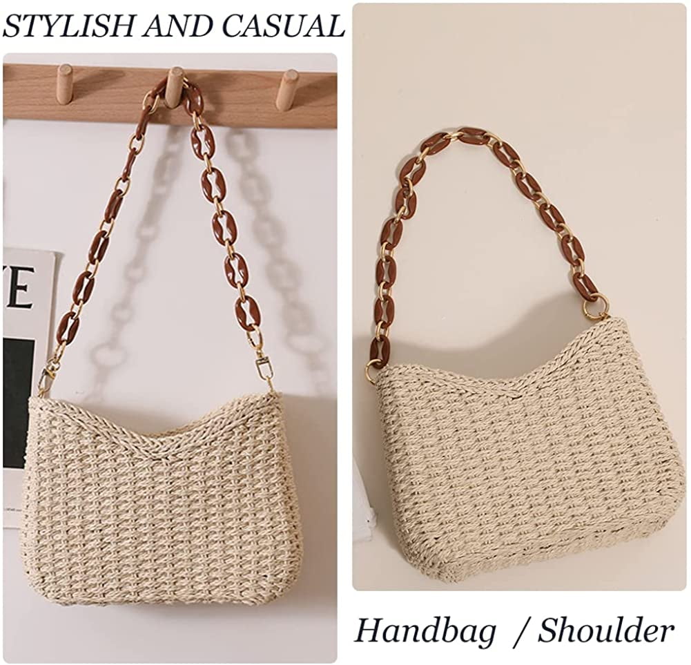 Euphrates Women's Straw Woven Summer Beach Travel Crossbody Shoulder Bag, Off- White