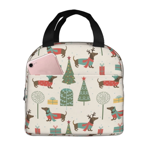 Easygdp Christmas Dachshund Dog Bolsa Térmica Premium - Tela Oxford Impermeable, Gran Capacidad, Bolsillo Frontal, Unisex para Trabajo, Escuela, Actividades al Aire Libre y Picnics