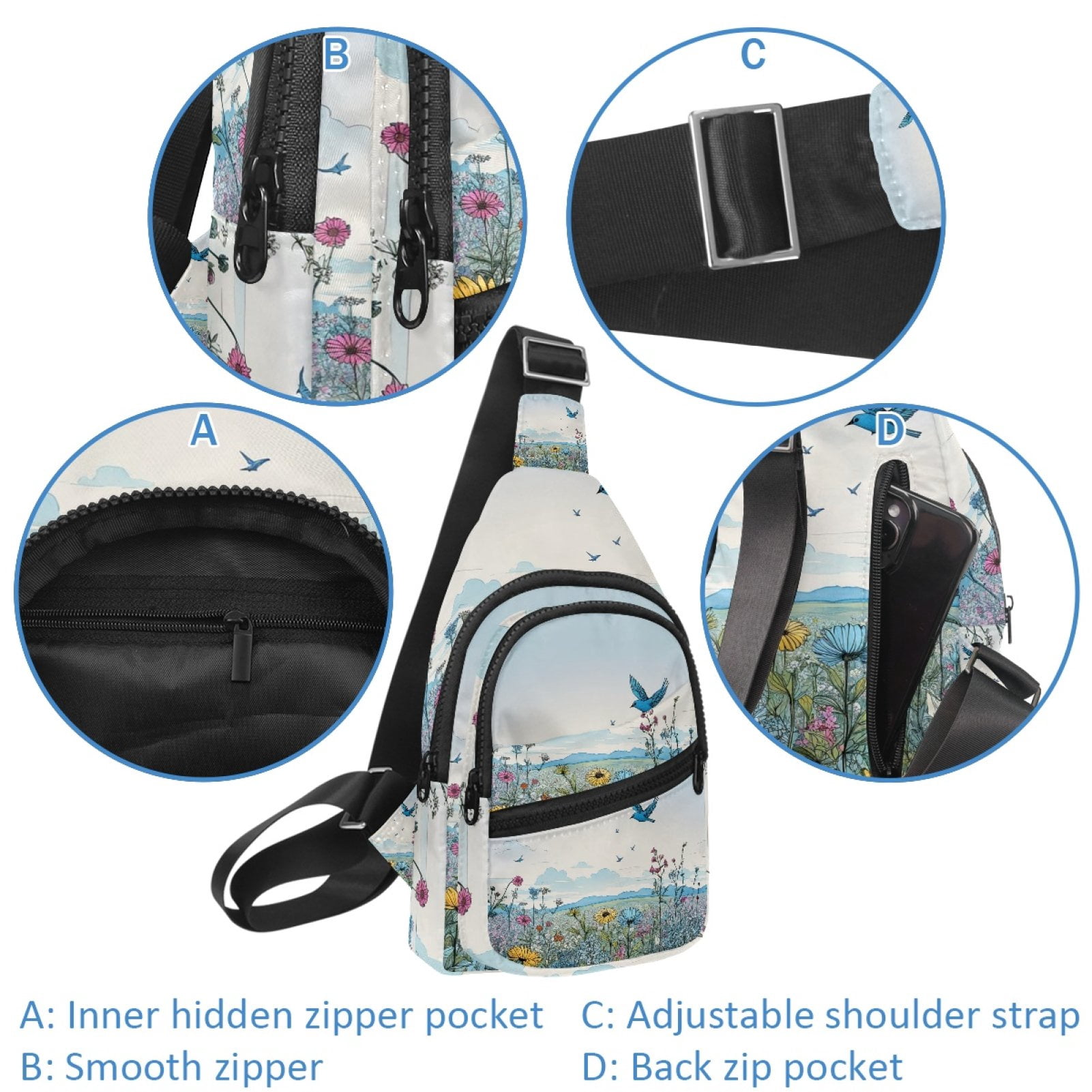 ERJLKXP Spring Daisy Flower Small Mens Women Crossbody Chest Bag, Travel Over Shoulder Sling Bag Backpack Men Side Bag,Daypack
