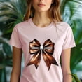 thumbnail image 5 of Football Bow T-Shirt | Sparkly Brown Game Day Graphic Tee for Women, Maroon, Size XL, 5 of 6
