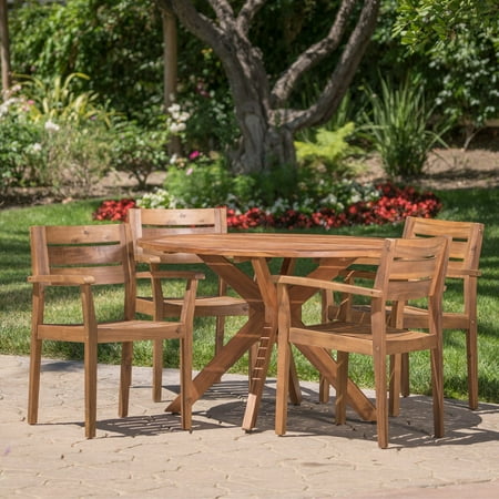 5-Piece Stamford Outdoor Wood Round Dining Set (Best Prices On Teak Outdoor Furniture)