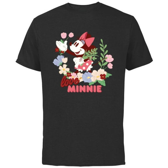 Disney Love Minnie Mouse Botanical Garden Flowers Spring - Short Sleeve Cotton T-Shirt for Adults - Customized-Black