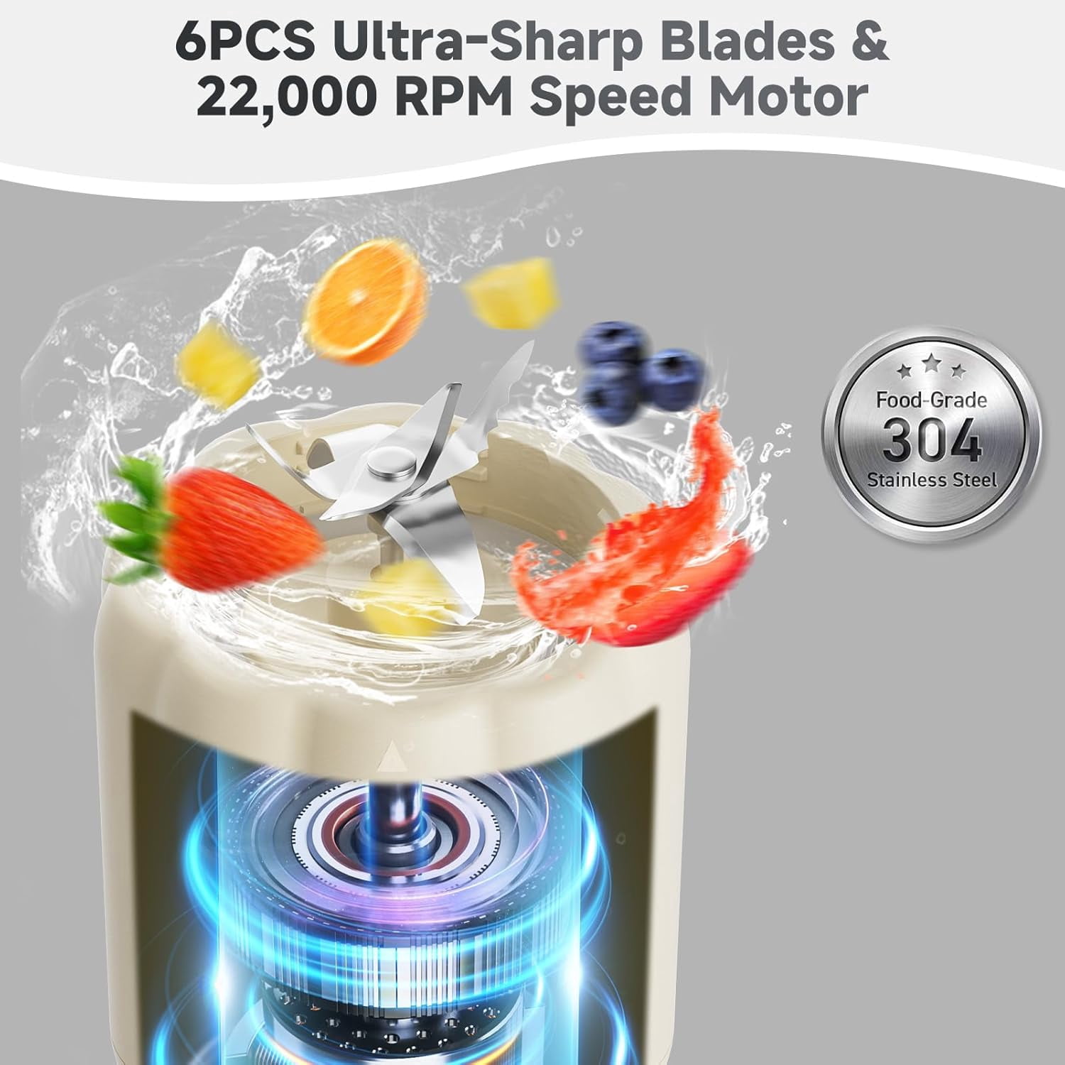 17Oz Portable Blender with 6 Blades, USB-C Rechargeable Personal Smoothie Maker for Shakes & Juices, Compact Mini Mixer for Home, Office & Travel