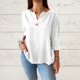 thumbnail image 2 of Tops occidentales para mujer,Blusa de mujer con cuello en V, camisa de lino y algodón de manga larga, blusa informal holgada con bolsillo, para oficina y uso diario, sopatenor, 2 of 9