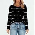 thumbnail image 5 of Nokdvo Woman Sweatshirt Trendy Striped Crewneck Pullover Long Sleeve Casual Loose Fit Shirts,Black XL, 5 of 5