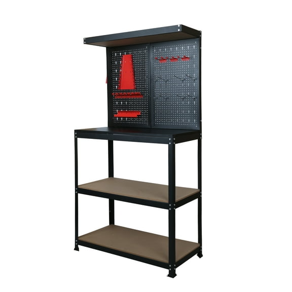 31.5" Workbench with Peg Board, Multipurpose Tool Organizer and Double Storage Platform, Heavy-Duty Work Table Tool Storage Bench for Workshop Garage