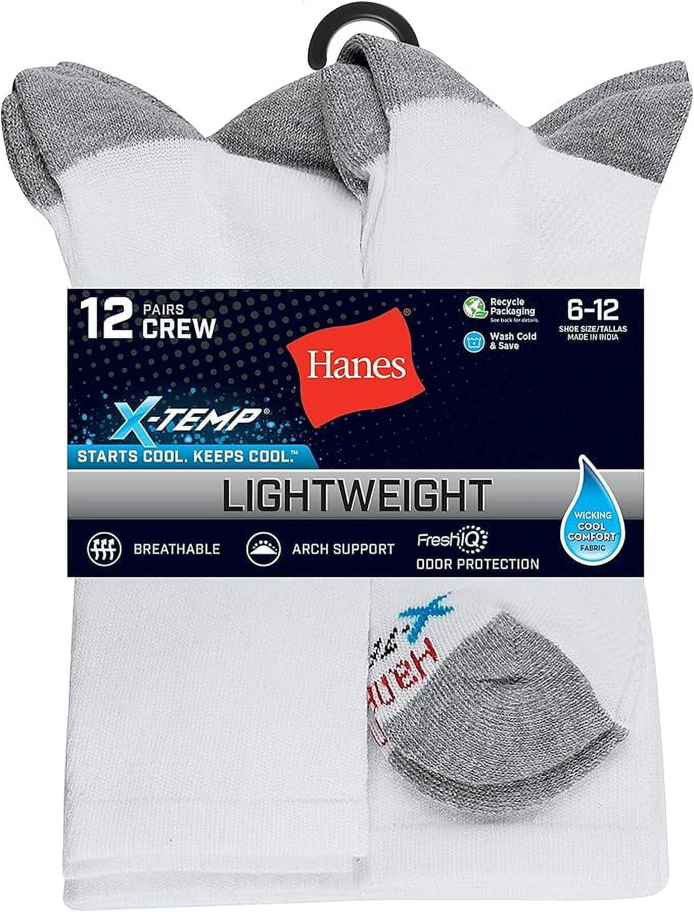 Hanes Men's Hanes Men's Socks, X-temp Lightweight Socks, Crew and Ankle, 12-pack Size 6-12