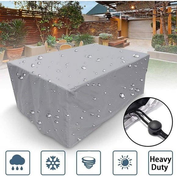 Housse de Meuble d'Extérieur en Tissu Oxford 210D Argent, Housse Imperméable de Jardin, Housse Anti-Poussière pour Table et Chaise de Cour