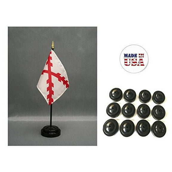 Box of 12 Cross of Burgundy 4"x6" Miniature Desk & Table Flags Includes 12 Flag Stands & 12 Cross of Burgundy Small Mini Stick Flags