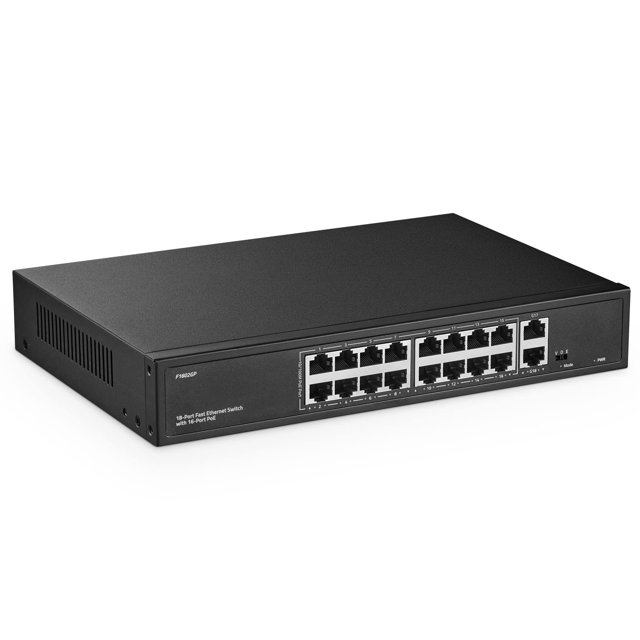Conmutador PoE YuLinca de 16 puertos con enlace ascendente de 2 Gigabits 10/100/1000 Mbps