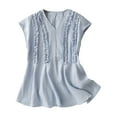 thumbnail image 1 of Vestidos Casuales Para Mujer, Blusas De Mujer De Moda Camisa de lino holgada de verano con cordones y cuello redondo de manga corta para mujer, 1 of 8