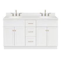 Ariel Hamlet 60 In. Double Oval Sink Bathroom Vanity With Carrara White Quartz Countertop 1.5 Edge In White