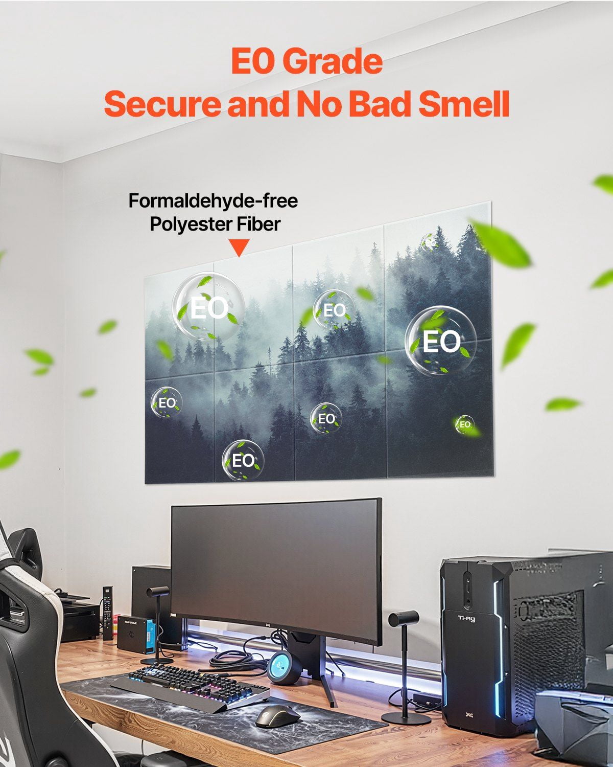 8 Pack Self Adhesive Acoustic Panels 63x23.62x0.4 Inch Soundproof Wall Tiles Decorative Sound Dampening Absorbing Boards for Home Office Studio Gaming Room Theater Forest