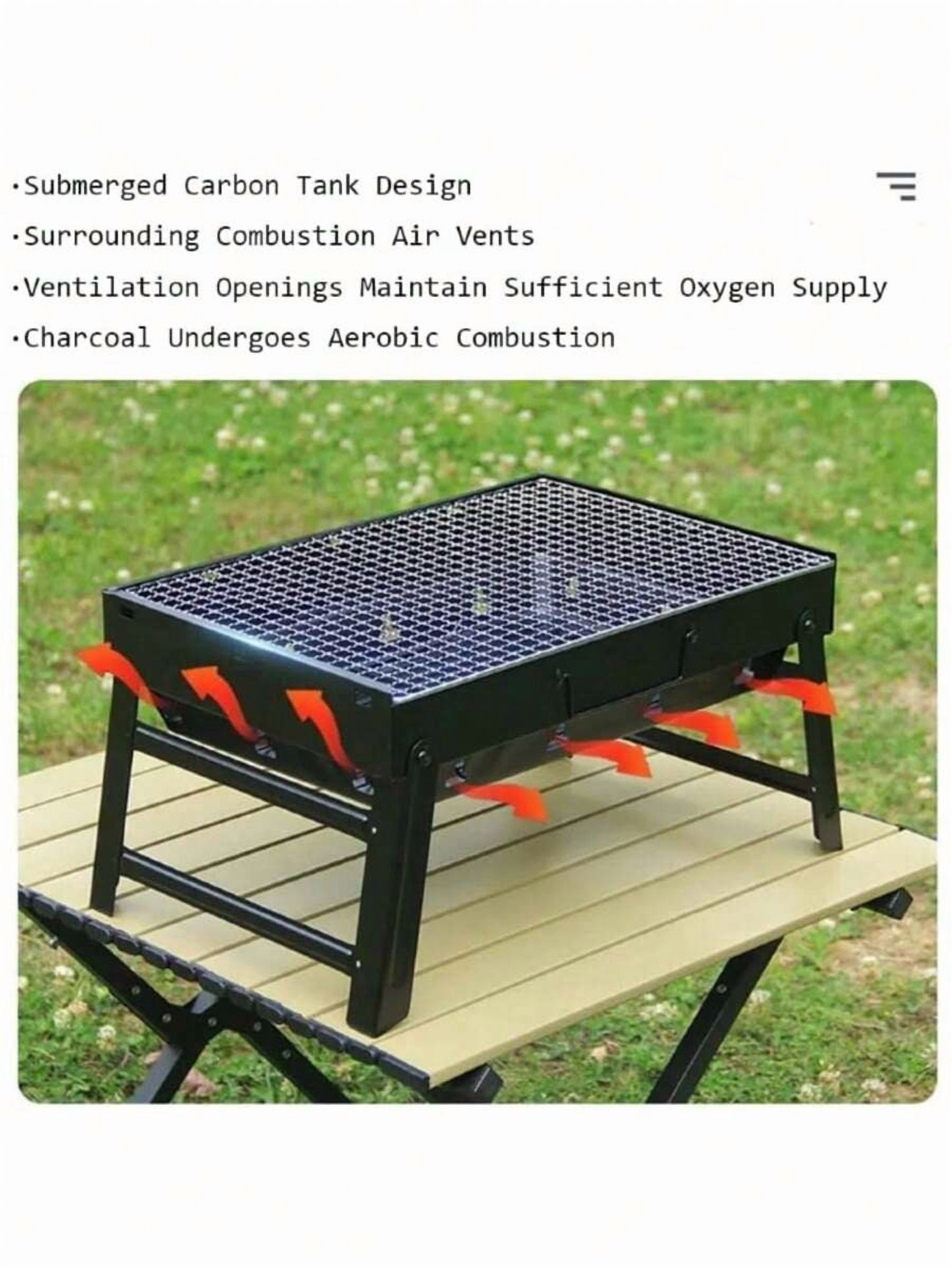 Folding Portable Charcoal Grill, Smoker Stainless Steel BBQ Grill 17.5''*11.5", Small Desk Tabletop Outdoor Barbecue Grill For Camping Picnics Garden Beach Party