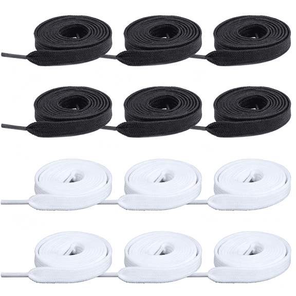TUWAFE 12 Pair Flat Shoe Laces for Sneakers,47'' Long 5/16"Wide Athletic Shoelaces Running Shoes Boot Strings Replacement Shoe Lace Classic Black White Laces for Women Men