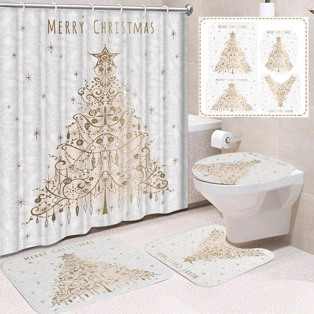 Fridja Clearance under 5$ Christmas Shower Curtain Santa Curtain Background Cloth Hanging Cloth Bathroom Set