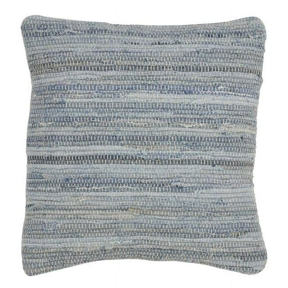 SARO 919.DN20S 20 in. Square Down Filled Cotton Throw Pillow with Chindi Design - Denim