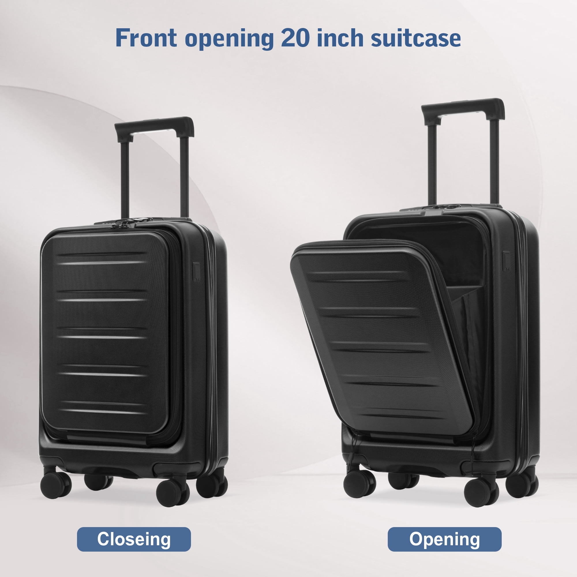 Euroco 5 Piece Front Opening Luggage Sets, Hardside Expandable Carry On Suitcase Set with USB Port,TSA Locks, Spinner Wheels and 2 Bags,Lightweight Travel Luggage for Men Women(20"/24"/28"),Black