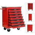 thumbnail image 4 of POVANLI  22-inch 7-Drawer Portable Tool Cart, Steel Tool Box with Stainless Steel Roof, Key Locking and 4 Steering Wheels, 200lbs Load Capacity for Garage, Workshop, Warehouse and Repair Shops (Red), 4 of 11
