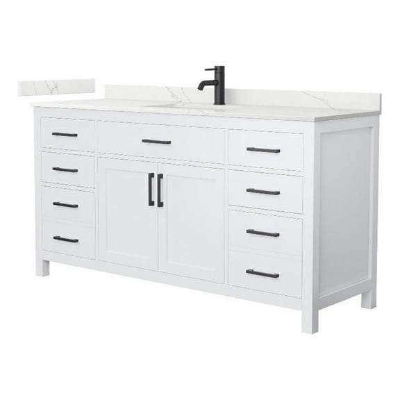 Beckett 66" White Single Vanity & Giotto Quartz Top (1-Hole) & Black Trim