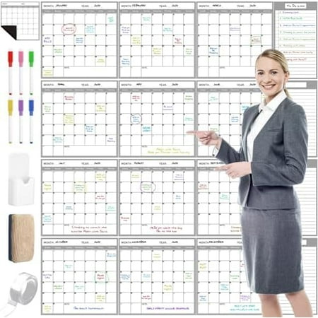 Magnetic Dry Erase Wall Calendar 45x49 Inches Jumbo Blank Undated Yearly Calendar Whiteboard Laminated Planner Reusable Laminated Office Large 12 Month Calendar$$Office