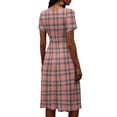 thumbnail image 6 of Minjewel Women's Gingham Shift Dress with Plaid V-Neck - Short Sleeve Summer Dress, Loose Flowy Beach Party Outfit, Preppy Comfy Vacation Mini Dress,Pink,L, 6 of 6