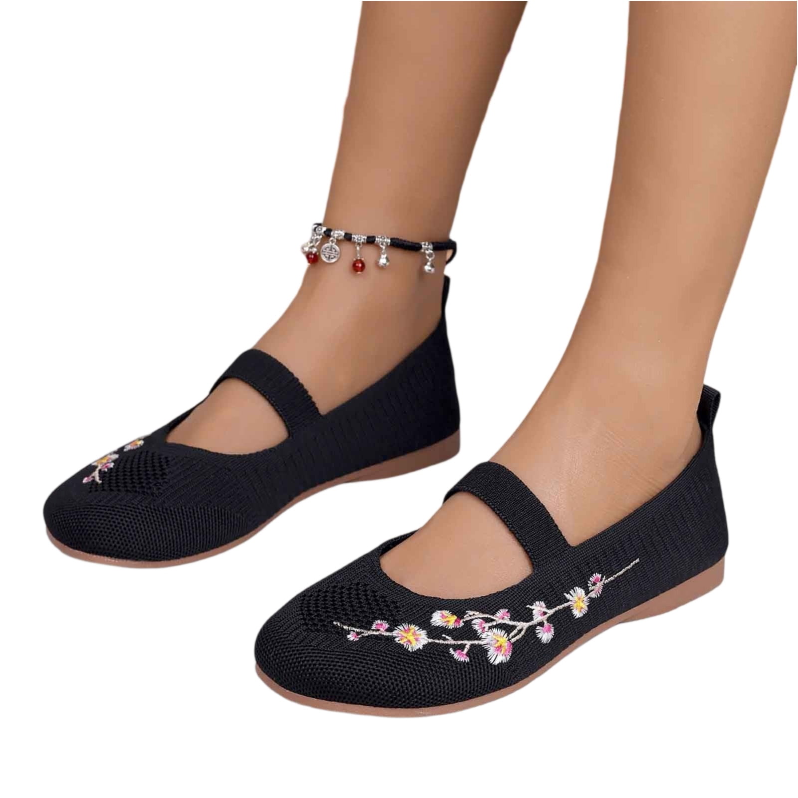 HAJWOH Womens Orthopedic Shoes Arch Support Slip on Non Slip Nurse Shoes Breathable Knitted Mesh Stretch Hiking Shoes Comfortable 2026 New Orthopedic Shoes Black 40