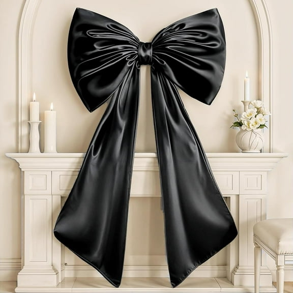 MORAVE 40 x 24 Inches Large Huge Black Bow Decor, Satin Ribbon Tie Hanging Wall Party Decorations for Backdrop Birthday Wedding Bride and Her