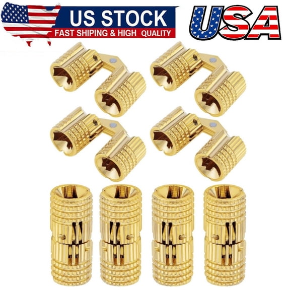 8Pcs 8mm Hidden Brass Barrel Hinges,180 Degree Opening Angle Concealed Furniture