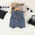 thumbnail image 5 of Paguaki Toddler Girl Summer Outfits Solid Color Button Down Vest Top And Skirt 2-Piece Denim Set Size 2-7 Years, 5 of 9