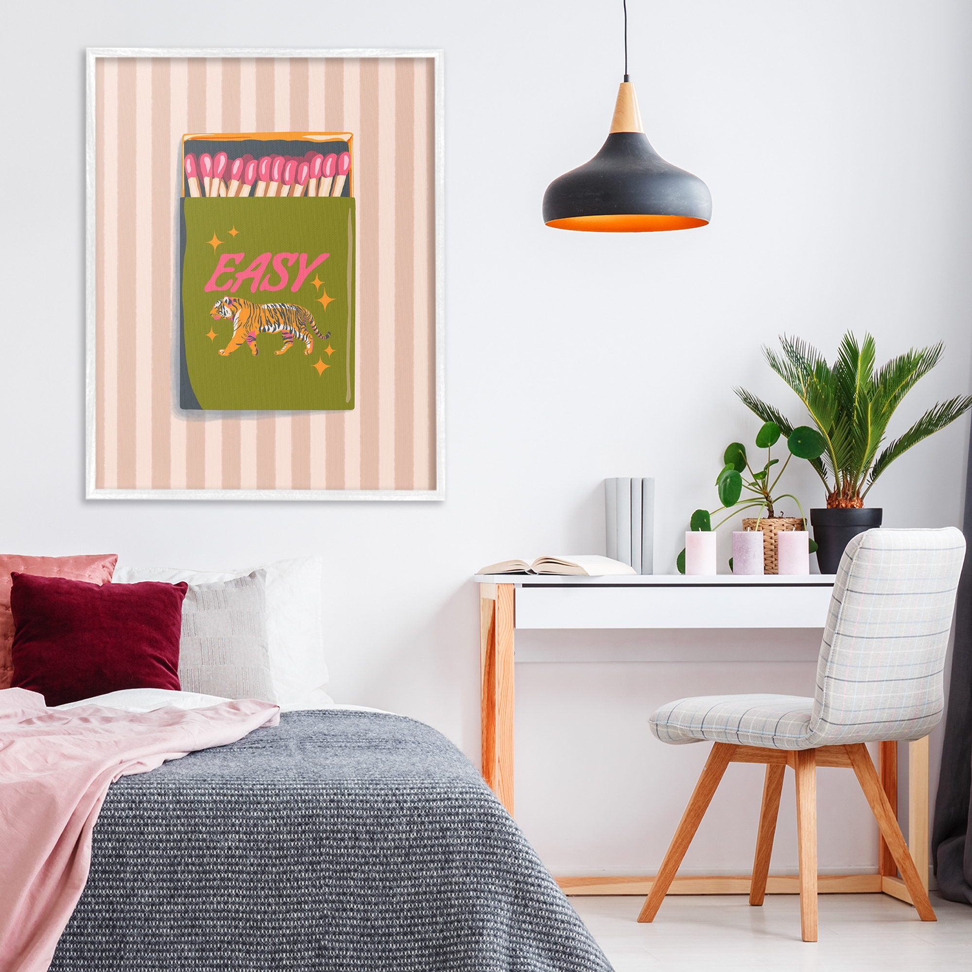 Easy Tiger Retro Matches White Framed Giclee Art, design by Elyse Anastacia